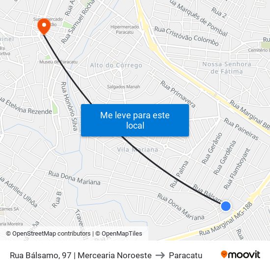 Rua Bálsamo, 97 | Mercearia Noroeste to Paracatu map