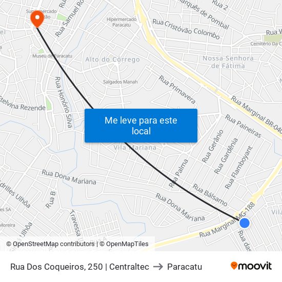 Rua Dos Coqueiros, 250 | Centraltec to Paracatu map