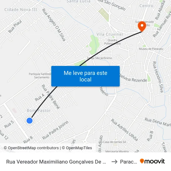 Rua Vereador Maximiliano Gonçalves De Oliveira, 419 to Paracatu map