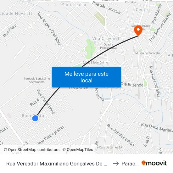 Rua Vereador Maximiliano Gonçalves De Oliveira, 441 to Paracatu map