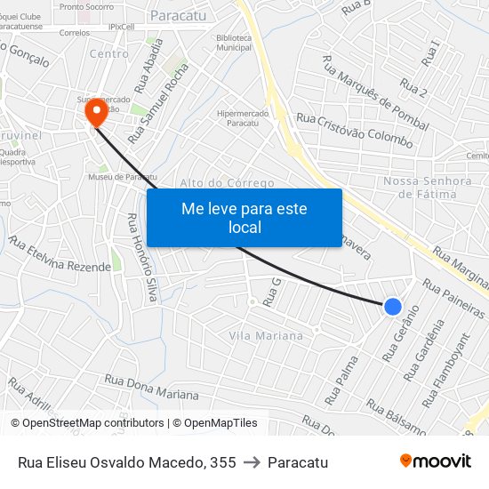 Rua Eliseu Osvaldo Macedo, 355 to Paracatu map