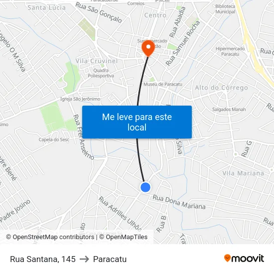 Rua Santana, 145 to Paracatu map