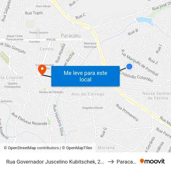 Rua Governador Juscelino Kubitschek, 265 to Paracatu map