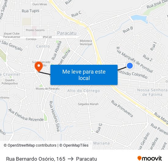 Rua Bernardo Osório, 165 to Paracatu map