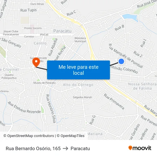 Rua Bernardo Osório, 165 to Paracatu map