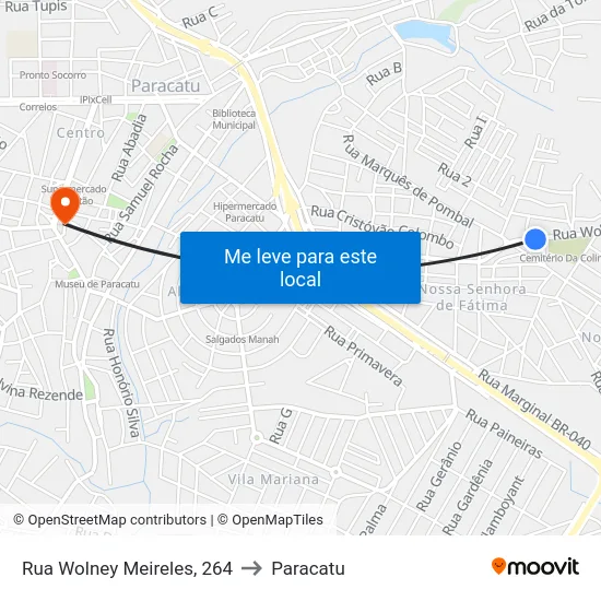 Rua Wolney Meireles, 264 to Paracatu map