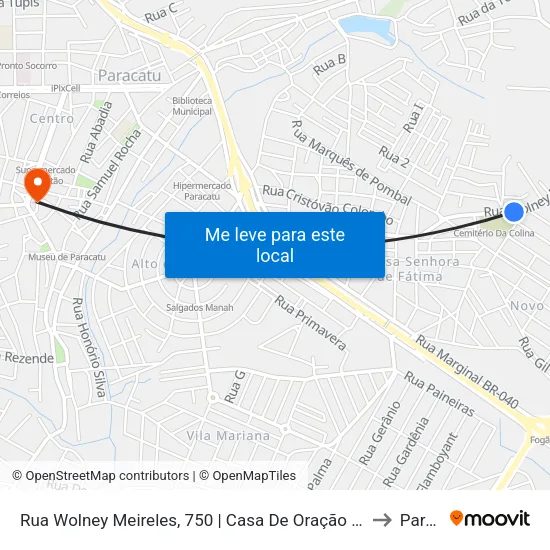 Rua Wolney Meireles, 750 | Casa De Oração Congregação Cristã No Brasil to Paracatu map
