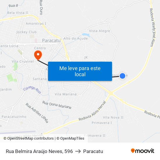 Rua Belmira Araújo Neves, 596 to Paracatu map