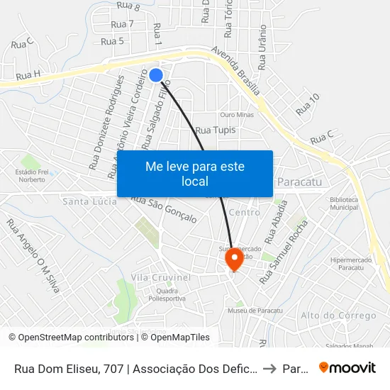 Rua Dom Eliseu, 707 | Associação Dos Deficientes Físicos De Paracatu to Paracatu map