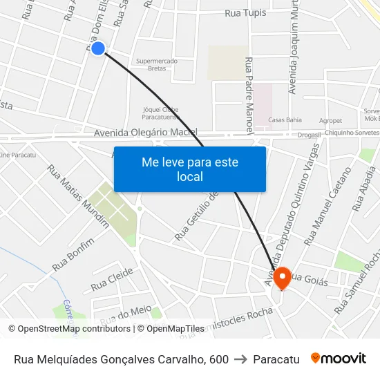 Rua Melquíades Gonçalves Carvalho, 600 to Paracatu map