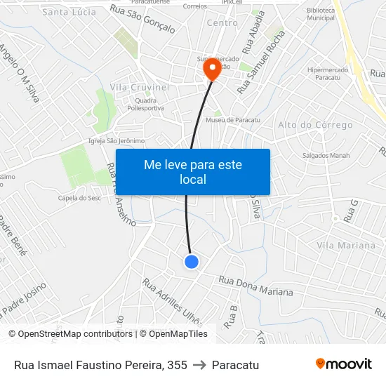 Rua Ismael Faustino Pereira, 355 to Paracatu map