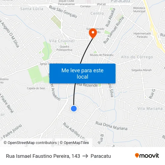 Rua Ismael Faustino Pereira, 143 to Paracatu map