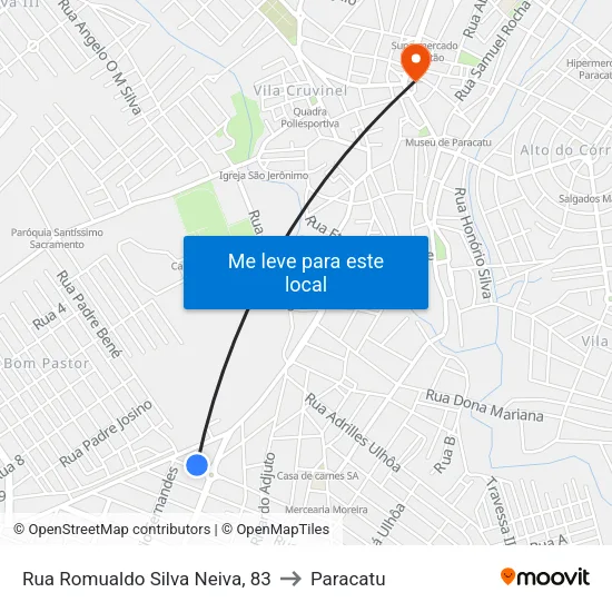 Rua Romualdo Silva Neiva, 83 to Paracatu map
