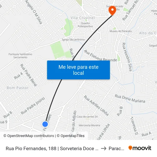 Rua Pio Fernandes, 188 | Sorveteria Doce Sabor to Paracatu map