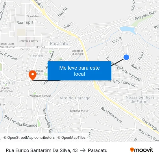 Rua Eurico Santarém Da Silva, 43 to Paracatu map