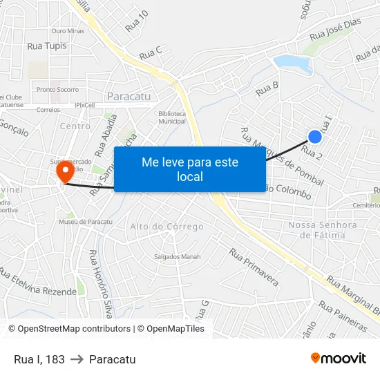 Rua I, 183 to Paracatu map