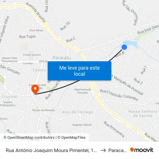 Rua Antônio Joaquim Moura Pimentel, 180 to Paracatu map
