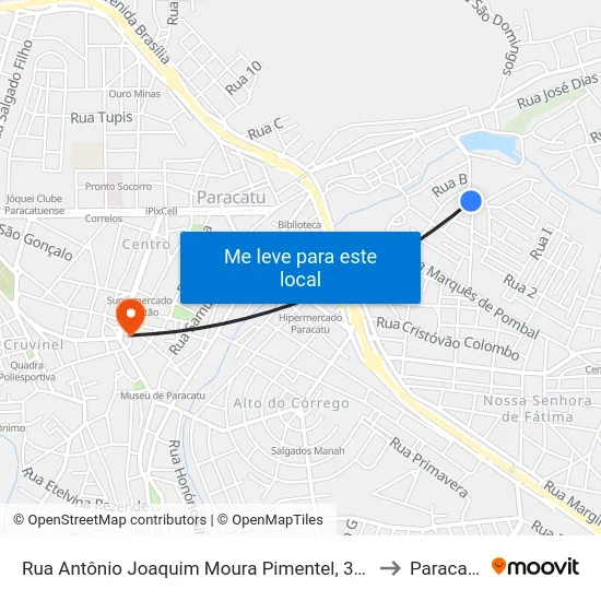 Rua Antônio Joaquim Moura Pimentel, 305 to Paracatu map
