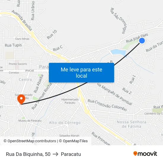 Rua Da Biquinha, 50 to Paracatu map