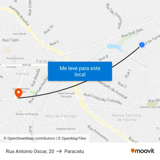 Rua Antonio Oscar, 20 to Paracatu map