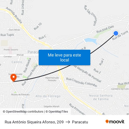 Rua Antônio Siqueira Afonso, 209 to Paracatu map