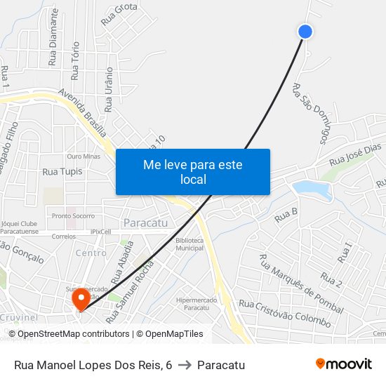 Rua Manoel Lopes Dos Reis, 6 to Paracatu map