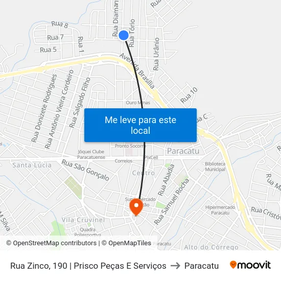 Rua Zinco, 190 | Prisco Peças E Serviços to Paracatu map