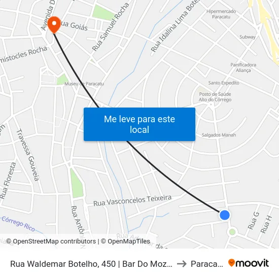 Rua Waldemar Botelho, 450 | Bar Do Mozart to Paracatu map