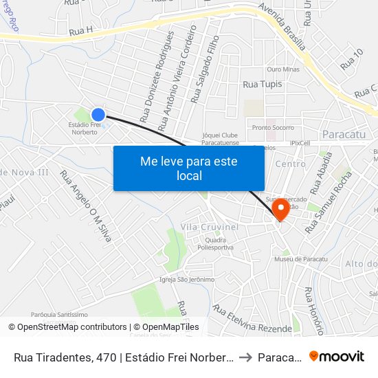 Rua Tiradentes, 470 | Estádio Frei Norberto to Paracatu map