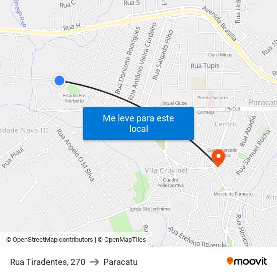 Rua Tiradentes, 270 to Paracatu map