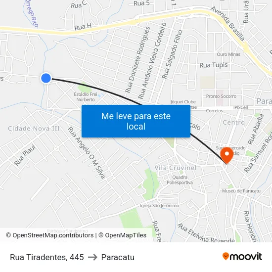 Rua Tiradentes, 445 to Paracatu map