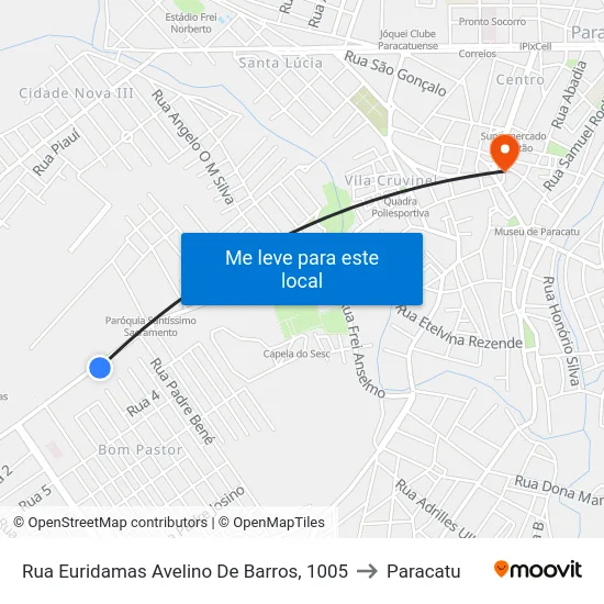 Rua Euridamas Avelino De Barros, 1005 to Paracatu map