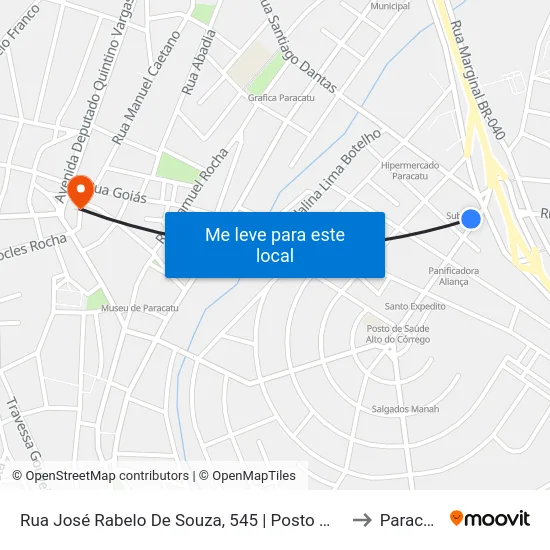 Rua José Rabelo De Souza, 545 | Posto Moirão to Paracatu map