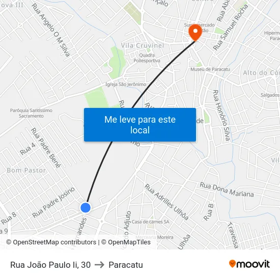 Rua João Paulo Ii, 30 to Paracatu map