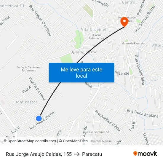 Rua Jorge Araujo Caldas, 155 to Paracatu map