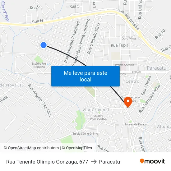 Rua Tenente Olímpio Gonzaga, 677 to Paracatu map