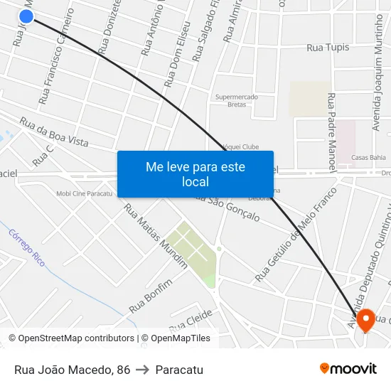 Rua João Macedo, 86 to Paracatu map