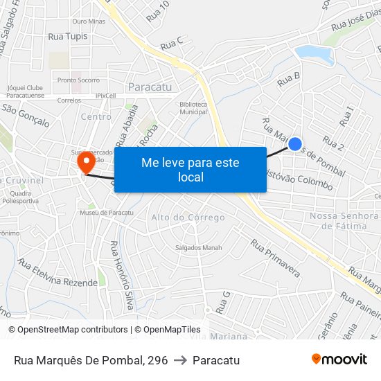 Rua Marquês De Pombal, 296 to Paracatu map