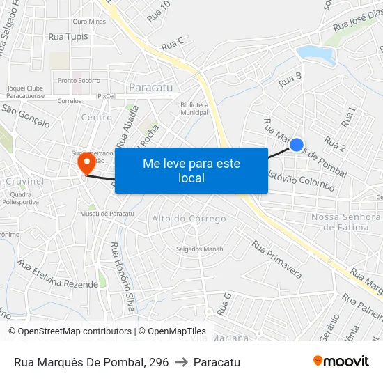 Rua Marquês De Pombal, 296 to Paracatu map