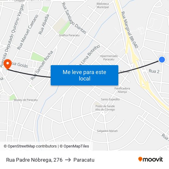 Rua Padre Nóbrega, 276 to Paracatu map