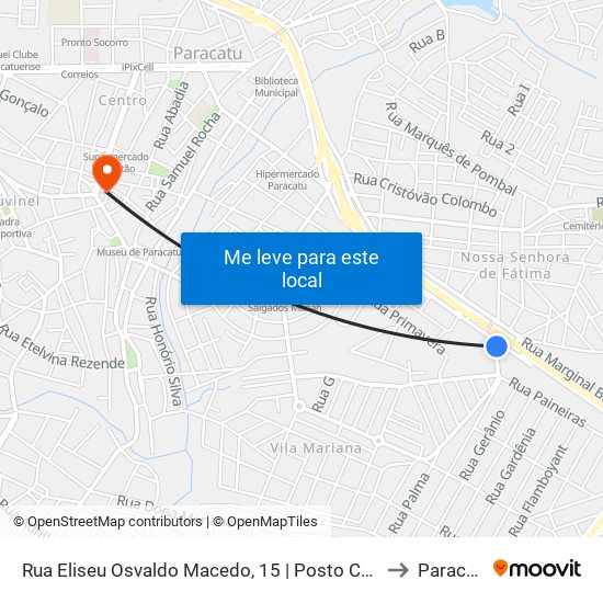 Rua Eliseu Osvaldo Macedo, 15 | Posto Cruzeiro to Paracatu map