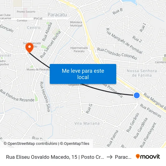 Rua Eliseu Osvaldo Macedo, 15 | Posto Cruzeiro to Paracatu map