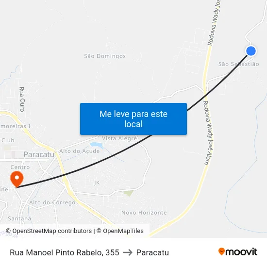 Rua Manoel Pinto Rabelo, 355 to Paracatu map
