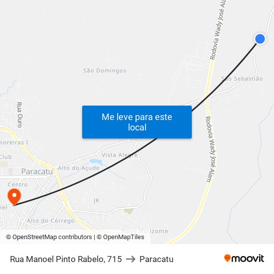 Rua Manoel Pinto Rabelo, 715 to Paracatu map