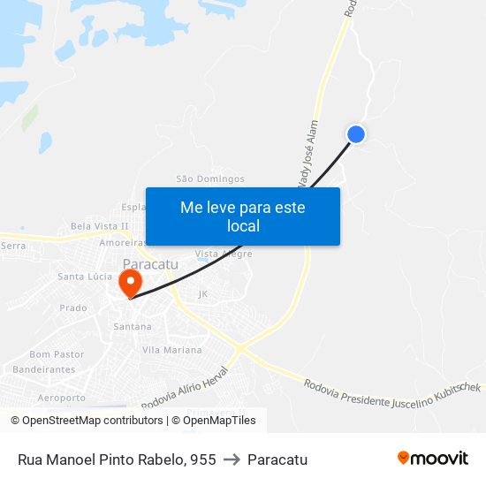 Rua Manoel Pinto Rabelo, 955 to Paracatu map