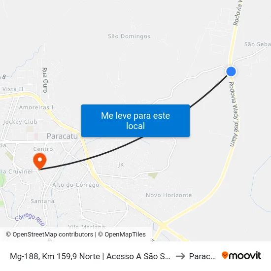 Mg-188, Km 159,9 Norte | Acesso A São Sebastião to Paracatu map