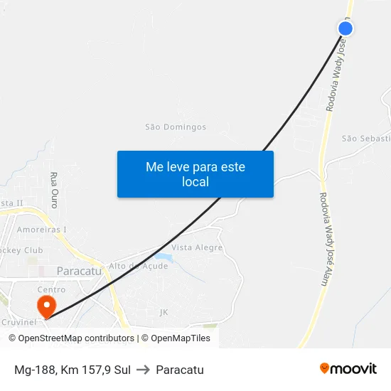 Mg-188, Km 157,9 Sul to Paracatu map