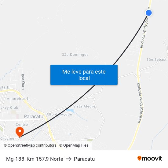 Mg-188, Km 157,9 Norte to Paracatu map