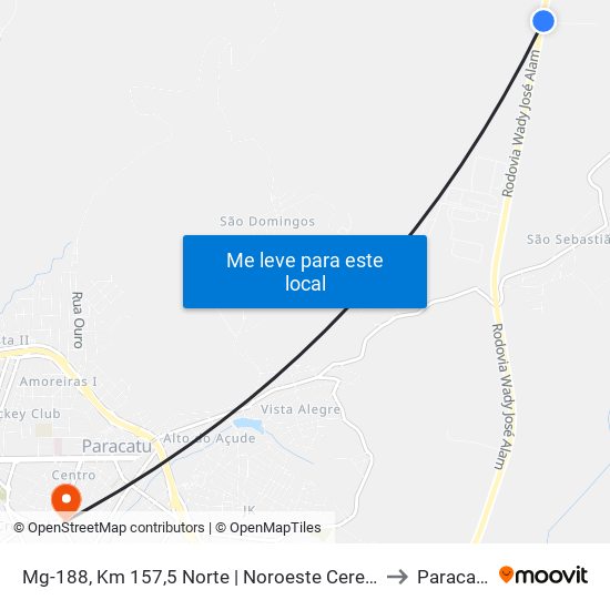 Mg-188, Km 157,5 Norte | Noroeste Cereais to Paracatu map