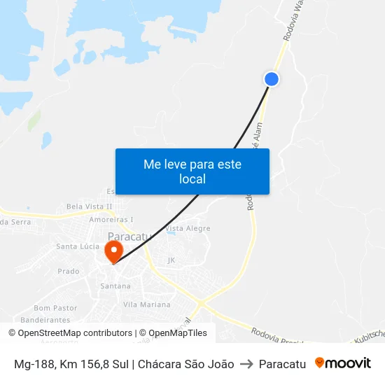 Mg-188, Km 156,8 Sul | Chácara São João to Paracatu map